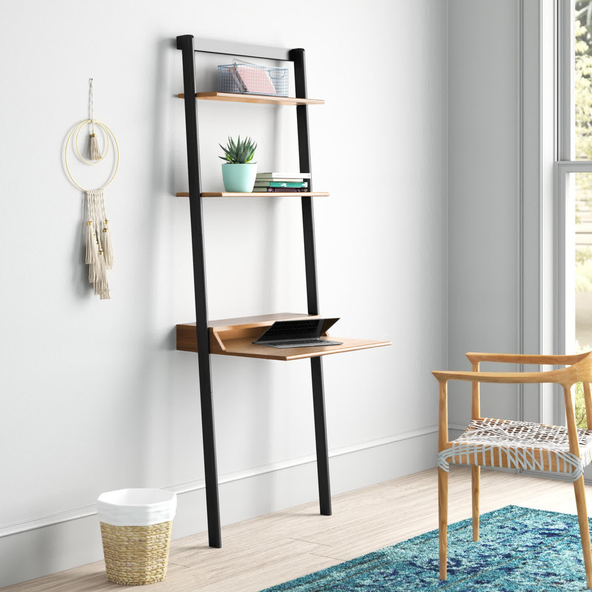 Natural and charcoal Addison leaning ladder desk