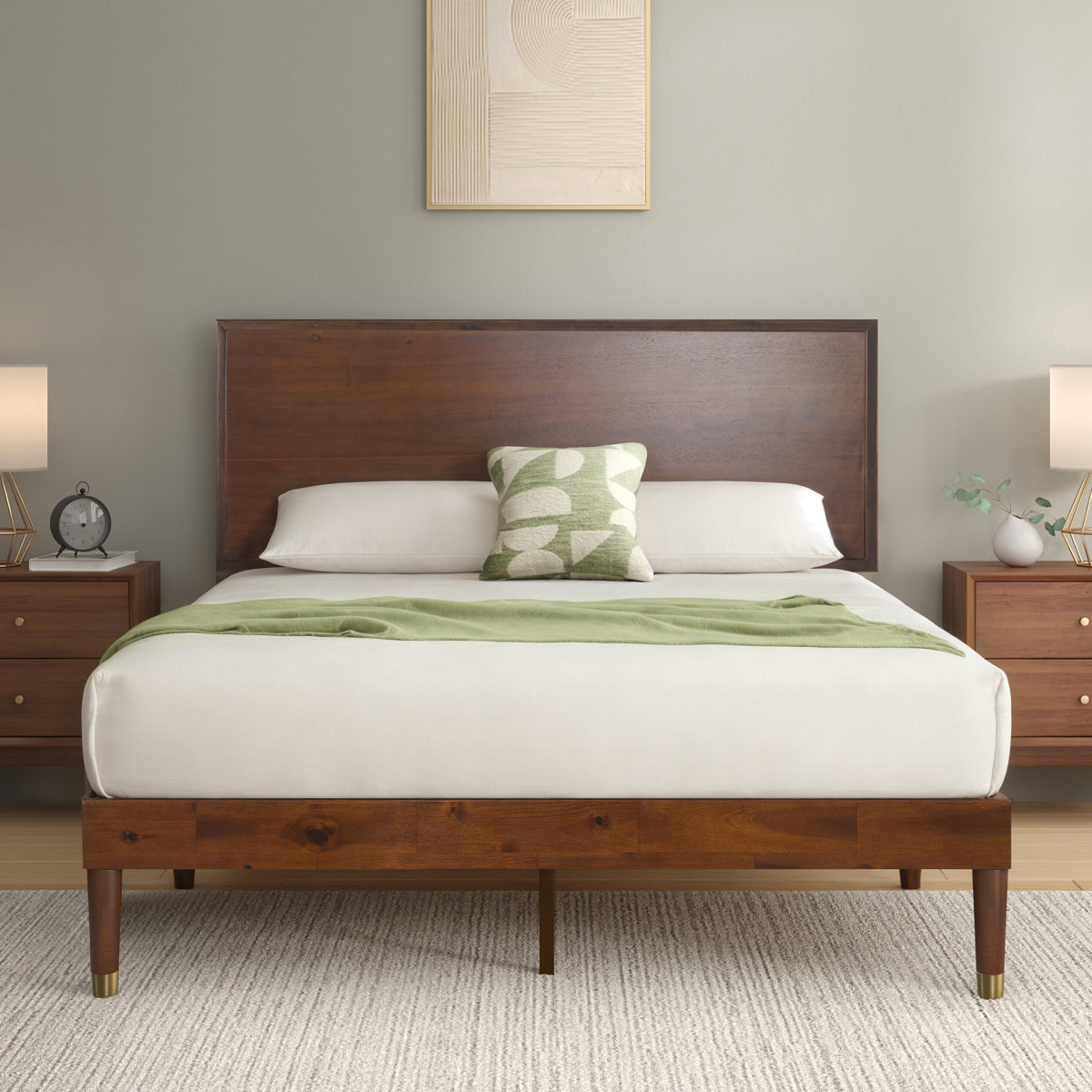 Hermes solid wood platform bed in walnut